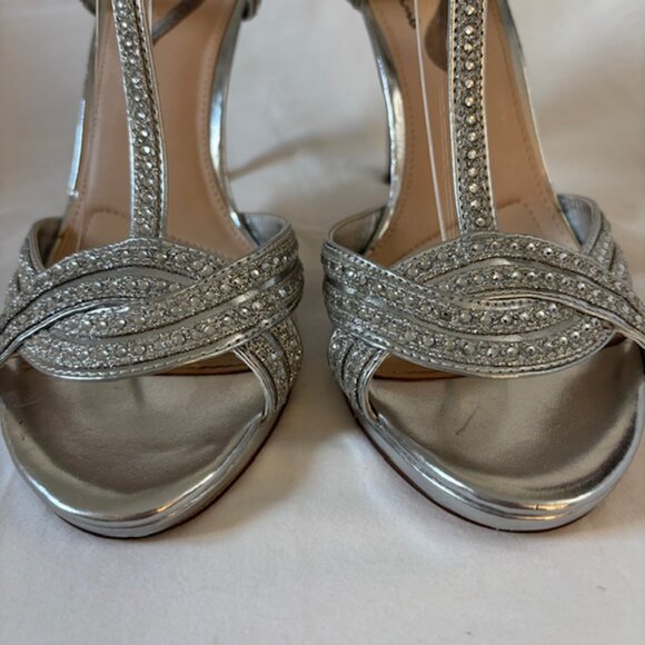 Nina Metallic Silver & Rhinestone High Heel Slingback Sandals Size 9.5M - Picture 5 of 13